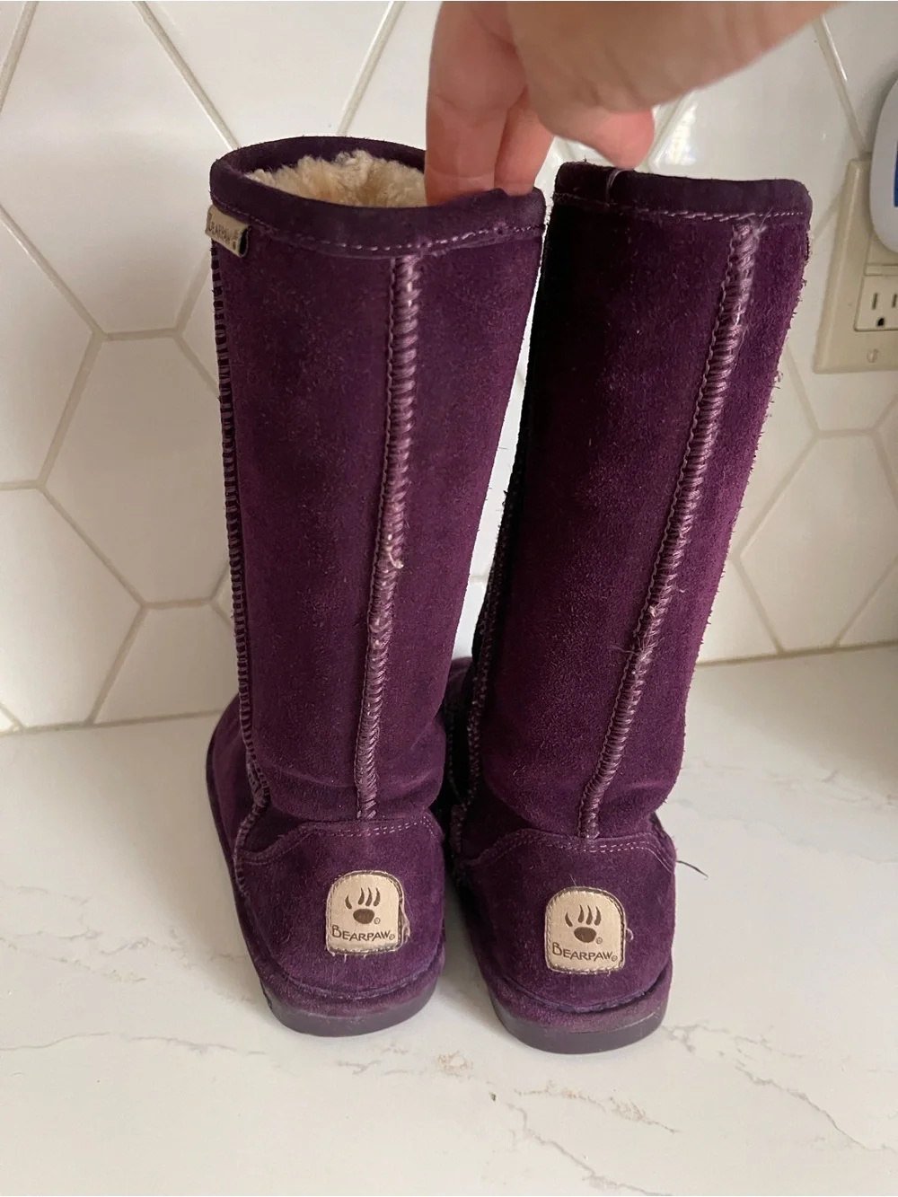 BearPaw Tall Suede Winter Boots in Plum
